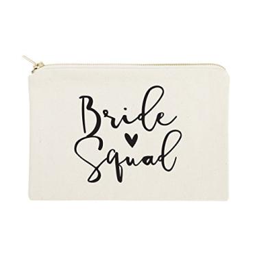 Imagem de The Cotton & Canvas Co. Bolsa de cosméticos de casamento, presente de festa de noiva e bolsa de maquiagem para viagem, Bride Squad
