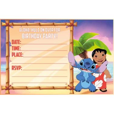 Imagem de NATURAL BEHAVIOUR 20x Lilo And Stitch Birthday Invitations and Envelopes - Fill-in Happy Birthday Party Invitations for Kids, 6X4 Inches, Postcard Style