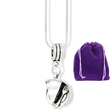 Imagem de Colar de torta | Pie Slice 3D com pingente de corrente de cobra de garfo