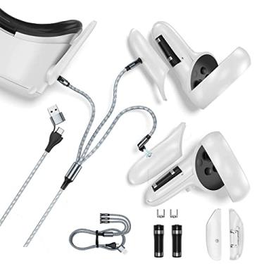 Imagem de Kit de carga magnética tudo em um para Oculus Quest 2, incluindo bateria recarregável de 2000mAh e cabo de carga 6FT para o controlador de carga e fone de ouvido Meta Quest 2.