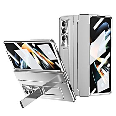 Imagem de Estojo blindado à prova de choque Kickstand Plating para Samsung Galaxy Z Fold 4 360 protetor de tela cheia Matte PC Phone Cover para Z Fold 3 5G, prata, para galaxy Z FOLD 3