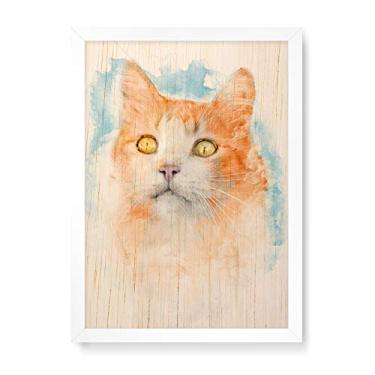 Imagem de Arte Maníacos Quadro Decorativo em Madeira Gato Aquarela - 23x16,25cm (Moldura caixa em laca branca)