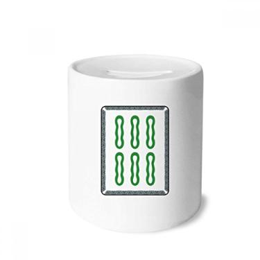 Imagem de DIYthinker Barra de bambu Mahjong 6 azulejos padrão caixa para dinheiro caixa cerâmica porta-moedas presente de cofrinho