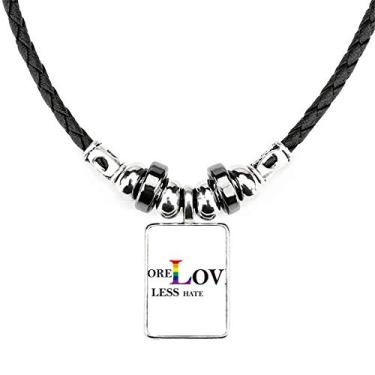 Imagem de DIYthinker LGBT Colar com bandeira de arco-íris More Love Less Hate Jewelry Torque pingente de corda de couro