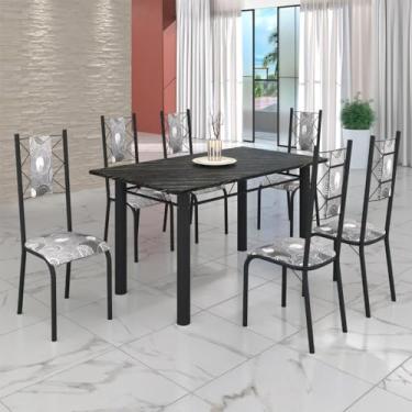 Imagem de Conjunto Sala de Jantar Bahia Mesa Tubo 140x75cm Tampo Pedra Ardósia Indiana com 6 Cadeiras Paraopeba/Preto Fosco