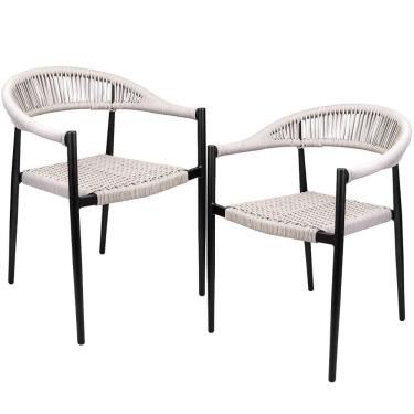 Imagem de Kit 02 Cadeiras Decorativas Área Gourmet Base Preto Corda Náutica Nevada R01 Amêndoa -...