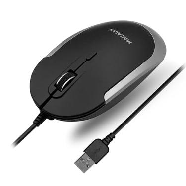 Imagem de Mouse USB Macally Silent com fio para Apple Mac ou Windows PC laptop/computador desktop, Black with Space Gray Trim