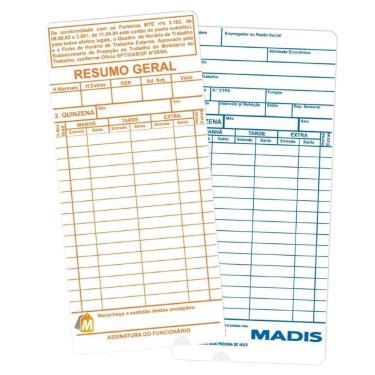 Imagem de Cartão De Ponto Madis Md 402 Térmico P/ Relógio C/50 Cartões