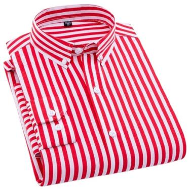 Imagem de Camisa masculina de negócios de algodão slim fit manga longa com botões camisas formais de outono xadrez patchwork camisas formais para homens (Color : A8, Size : 4XL - 43)