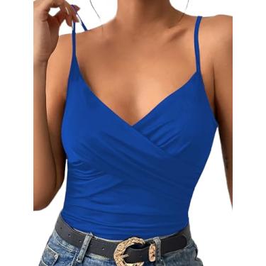 Imagem de Avanova Camiseta feminina sexy de verão com alças finas franzidas e gola V, Azul A, M