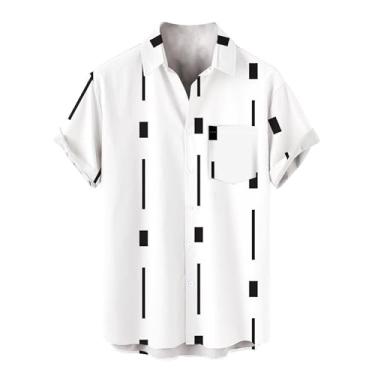 Imagem de Camisa masculina manga curta estampada abotoada verão praia camisa social memória, Branco, G