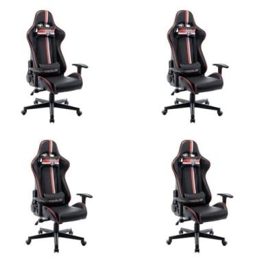 Imagem de Kit 4 Cadeiras Gamer São Paulo Spfc 3318 Preto/Vermelho