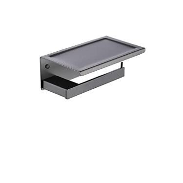 Imagem de Acessórios de banheiro cinza prateleiras de gancho de toalha cabide de papel suporte de escova de banheiro conjunto de prateleira de vidro de armazenamento de canto, suporte de papel B