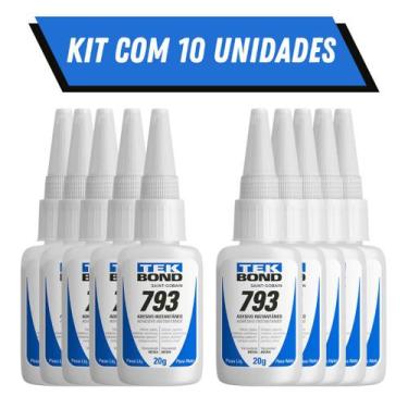 Imagem de Kit 10 Colas Instantanea TekBond 793 SuperBonde 20g Multiuso