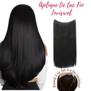 Imagem de Aplique Fio Invisível Preto Liso Tic Tac Liga Magica Cabelo Orgânico -