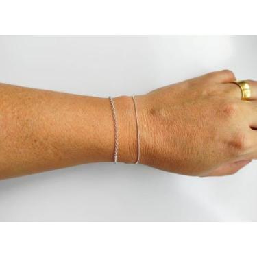 Imagem de Kit 2 Pulseiras Femininas Elo Português Rabo Rato Prata 925 - DR Jóias