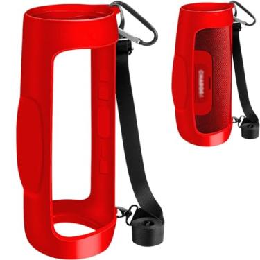 Imagem de Capa de silicone para caixa de som Charge 4 portátil, impermeável, sem fio, Bluetooth, gel de viagem, bolsa de transporte de borracha à prova d'água com alça (vermelha)