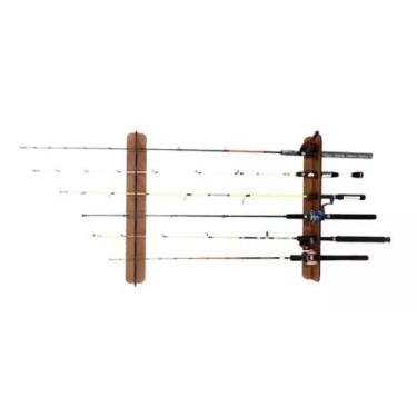 Imagem de Suporte Expositor De Parede Horizontal Para 6 Varas De Pesca Em Madeir