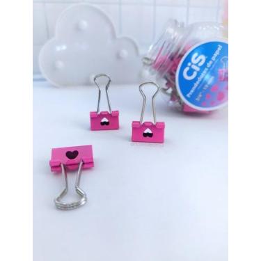 Imagem de Kit 03 Prendedor De Papel Binder 19mm Rosa Coração 3/4 - Cis
