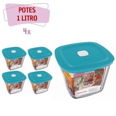 Imagem de kit 4 Pote Vidro Quadrado Alto Facilita Com Tampa 1L Marinex - NADIR F