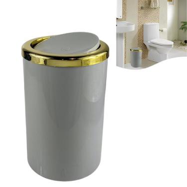Imagem de Lixeira Basculante 8 Litros Redonda Cozinha Banheiro Cinza Dourado - A
