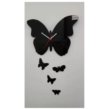 Imagem de Relógio Acrílico Preto Decorativo Escritório Borboleta Sala - AGV Cria