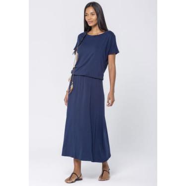 Imagem de Vestido Longo Morcego Malha Azul Marinho - Amazonia Vital