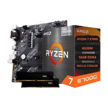Imagem de Kit Upgrade AMD Ryzen 7 5700G Vega 8 Placa Mãe A520 Memória RAM 16GB DDR4