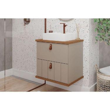 Imagem de Gabinete De Banheiro Balcão Milano 1 Porta E 1 Gaveta Com cuba 60cm Cappuccino-freijo - Mgm