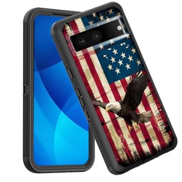 Imagem de GFEWYTJYJ Capa para Pixel 8a, à prova de choque, 3 camadas, proteção total, resistente, de alto impacto, capa rígida para Google Pixel 8a de 6,1 polegadas, bandeira americana águia careca