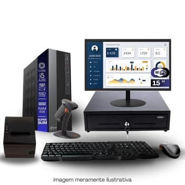 Imagem de Kit Automação PDV TOB i5 4ªG 4GB SSD 120GB Win10 Rede S/Fio Teclado Mouse Monitor 15" Gvt. Dinheiro  Imp. Térmica Leitor Cód Barras