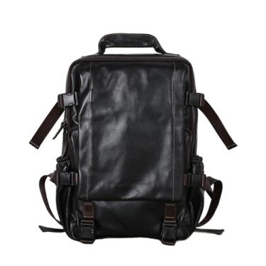 Imagem de Mochila de viagem de couro genuíno para homens retro artesanal mochila de couro casual saco de computador de negócios para homens(Black,11.7 * 5.85 * 14.82inch)