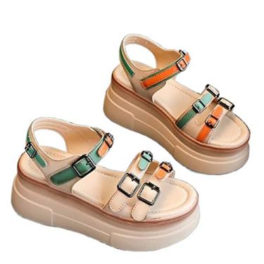 Imagem de Sandálias femininas com fivela e cunha cor sapatos femininos moda feminina confortável casual all-match moda sandálias(White,38EU)