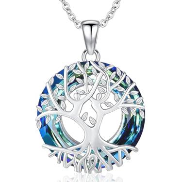 Imagem de Amavive Colar feminino de árvore genealógica da vida de prata esterlina, pingente de árvore com joias de cristal, presentes para mãe, esposa, namorada, avó, aniversário, dia das mães, Prata esterlina