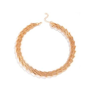 Imagem de FUTIMELY Colar gargantilha feminina com corrente de malha grossa banhada a ouro 14 K, simples, ajustável, prata, grosso, rede oca, joia gótica, hip hop, gola de metal, Large, Metal, Sem Pedra Preciosa