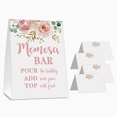 Imagem de Momosa Kit de suprimentos para bar – Placa floral Momosa – Cartões de mesa rosa blush – Chá de panela, festa de formatura, bar borbulhante, bar Mimosa, brunch de aniversário, decoração de festa de noivado (01)