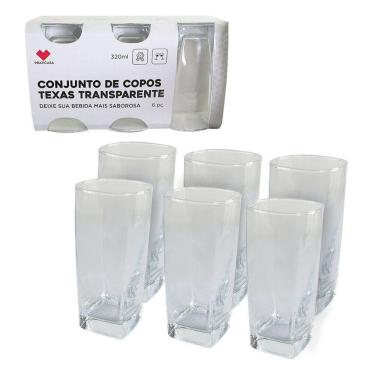 Imagem de Jogo 6 Copos Quadrado Texas Bali Vidro 320ml Transparente Luxo