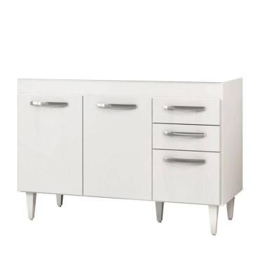 Imagem de Balcão Gabinete 120cm Suécia Sem Tampo 3 Portas 2 Gavetas - Lumil Móveis Branco