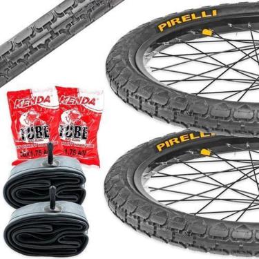 Imagem de 2x Pneus Cargueiros Aro 20+2x Câmaras De Ar Bico Grosso Bike Cor Preto-Unissex