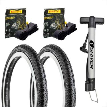 Imagem de Par Pneu Bicicleta Levorin Comfort Balão Aro 20 x 1.75 Liso + Par Camara Pirelli + Bombinha de ar