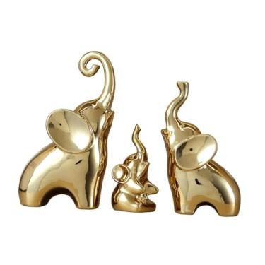 Imagem de Generic Conjunto de Estátuas de Elefante, Figuras de Família, Esculturas para Mesa E Estante, Dourado, Tamanho real