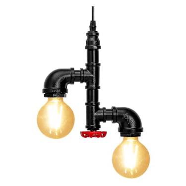 Imagem de Kawell Luminária Pendente Vintage Kawell, Lustre De Teto Industrial Retrô, Criativo, Cano D'Água, Pendurado, Ferro, Art Déco, E26, 60 W, Máx., Para Quarto, Café, Bar, Restaurante, Cozinha, Cor Preta