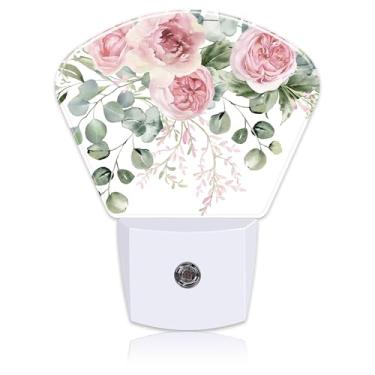 Imagem de Uiaoiais Luzes Noturnas Com Encaixe De Flores Rosa, Luz Noturna Vegetação Eucalipto Para Parede, Sensor Do Anoitecer Ao Amanhecer Crianças, Meninas, Meninos, Mulheres, Homens, Decoração Quarto, Corr