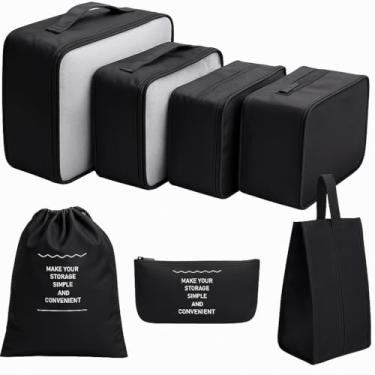 Imagem de Kit Organizador de Malas Para Viagem Conjunto Organizador de Bagagem 7 Peças Bolsa Organizadora Para Roupas Acessórios Sapato Estojo de Maquiagem Cosméticos (Preto)