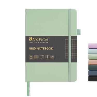 Imagem de &And Per Se Caderno Graph Journal, 160 páginas, caderno de papel grosso pautado universitário de 14,5 x 20,3 cm para escrita, caderno de capa dura quadriculado (pacote com 1, verde claro)