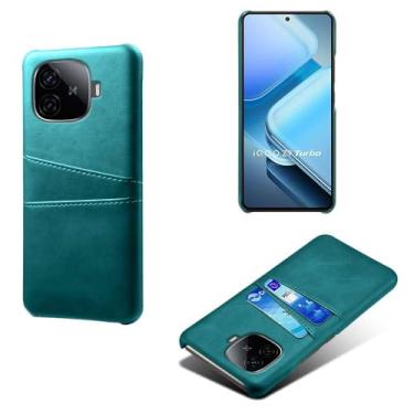 Imagem de Capas Compatível com VIVO iQOO Z9 Turbo,Caso de couro PU-Tampa de telefone a prova de choque com 2 slots de cartão,Proteção anti-impressão digital e anti-gota-Green