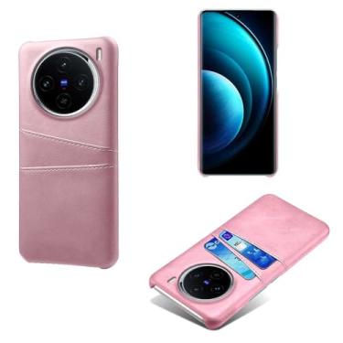 Imagem de Capas Compatível com VIVO X100,Caso de couro PU-Tampa de telefone a prova de choque com 2 slots de cartão,Proteção anti-impressão digital e anti-gota-Pink