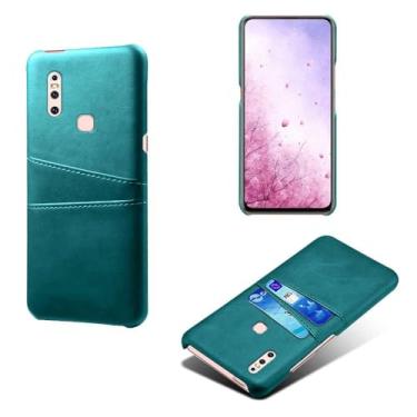 Imagem de Capas Compatível com VIVO V15,Caso de couro PU-Tampa de telefone a prova de choque com 2 slots de cartão,Proteção anti-impressão digital e anti-gota-Green