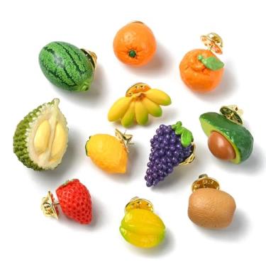 Imagem de UR URLIFEHALL Conjunto de 16 peças com 16 estilos de alfinetes de fruta e lapela de resina, laranja, morango, banana, broche, para roupas, chapéus, clipes de artesanato DIY