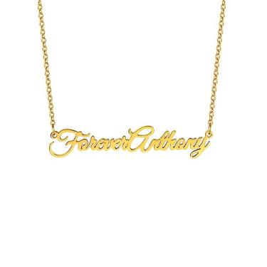 Imagem de AREH Colar de placa de identificação personalizado, banhado a ouro 18 K, colar com nome personalizado para mãe, namorada, aniversário, dia dos namorados Metal, Sem Pedra Preciosa